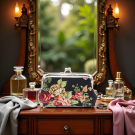 Cute Black Floral Buckle Coin Purses Vintage Pouch Kiss-lock Change Purse Wallets Wallets, Card Cases and Money Organizers Accessories(9cmX7cm)