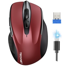 TECKNET Silent Kabellose Maus, Wiederaufladbar Funkmaus 4800 DPI, 2,4 GHz Optische Computer Maus für Laptop, PC, Mac, 6 Tasten, Rot