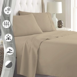 Pizuna 100% Cotton Sheet Set King Size Simply Taupe, 600 Thread Count Long Staple Cotton Sateen Weave Crisp Sheet & Pillowcase Set, Deep Pocket Sheets Fits 15" (Combed Cotton Bed Sheet Set -4PC)