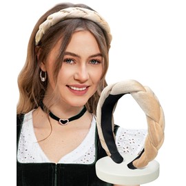 DIRNDLSTERN Women's Braided Costume Headband - Hair Accessory Headband Dirndl Velvet Oktoberfest Accessories Beige