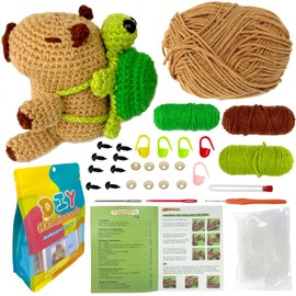 Juvanovo Capybara Crochet Set for Beginners, Capybara Knitting for Beginners Set, Capybara Crochet Set, Capybara Knitting Set with Instructions Knitting, DIY Crafts for Children Adults (with Turtles)