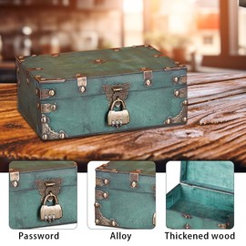 XPJBKC Wooden Treasure Chest 24 x 17 x 9.5 cm Wooden Storage Treasure Chest with Combination Lock Wooden Box with Lid Vintage Treasure Chest Wood for Children's Birthday Wedding Storage Decoration