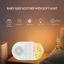 White Noise Sound Machine Baby Sleep Soother with Soft Warm Light/ White Light 24 Soothing Sounds Timers Natural Sound Machine with Lanyard for Babyroom Bedroom On-the-Go Travel