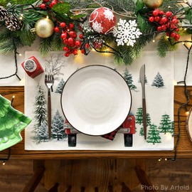 Artoid Mode Waterclor Snow Tree Truck Christmas Placemats Set of 4, 30 x 45cm Seasonal Winter Xmas Holiday Vintage Washable Table Mats Set of 4