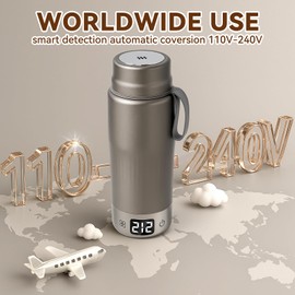 YANWEI Pure Titanium Travel Kettle,Dual Voltage Portable Electric Kettle 110V-240V Smart Small Water Boiler for Tea & Coffee,12 Temperature Control,Auto Shut Off & Boil Dry Protection (Gray,380ML)