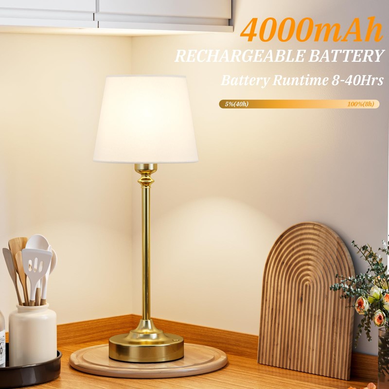 Kakanuo Cordless Table Lamps Rechargeable Set - 2 Pack Gold