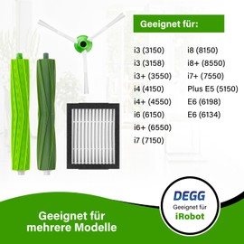 DEGG Replacement Parts XXL for iRobot Roomba i7 i7+ i3 i3+ i4 i4+ i6 i6+ i8 i8+ e5 e6 e7 - Compatible with iRobot Roomba Accessories 2x Rubber Wheels, 5x HEPA Filters, 5x Side Brushes and 6x Vacuum