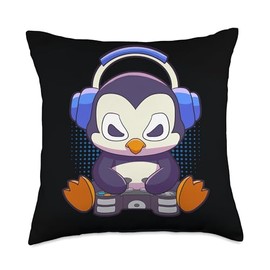 Video Game Lover Gift Room Decor for Boys Penguin Lover Gift Throw Pillow