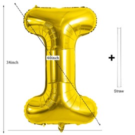 Gold Letter Balloons 40 Inch - Big Size Jumbo Mylar Foil Helium Balloons for Birthday Wedding Anniversary Party Decorations/Letter I YUNSHANGMO