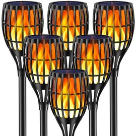 Woenergy Solar Lights Outdoor, Solar Torch Lights Outdoor Flickering Flame for Outdoor Decorations, Solar Flame Lights Waterproof, Tiki Torches for Outside Yard Patio Pathway Decorations, 6 Packs