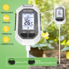 YAMRON Plant Humidity Meter 4 in 1 Digital Soil pH Tester Moisture pH Temperature Sun LCD Display with Backlight for Gardens Farms Plants