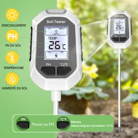 YAMRON Plant Humidity Meter 4 in 1 Digital Soil pH Tester Moisture pH Temperature Sun LCD Display with Backlight for Gardens Farms Plants