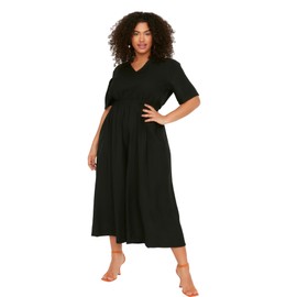 TRENDYOL Women's Plain Woven Plus Size Jumpsuit, black