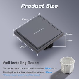 MVAVA Light Switch Single 1 Way Light Switch Flush-Mounted with Spring Connections Toggle Switch with LED Indicator Light 80 mm x 80 mm Grey