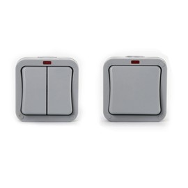 Weatherproof Light Switch, IP65 Outdoor Garden Light, Double/Single Switch for Balcony, Bathroom, Lawn, Garden, Bathroom, Kitchen, Dorm, Parking (1 Gang + 2 Gang)