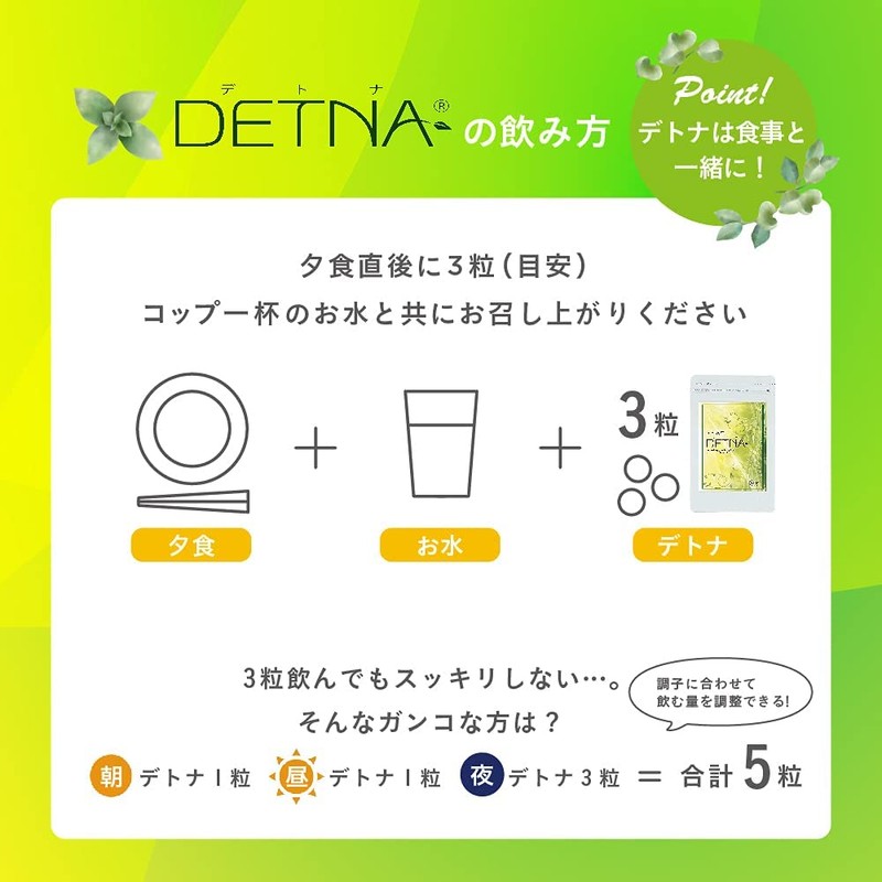 毎朝爽快DETNA(デトナ) 翌朝スッキリ 糖質制限ダイエットのツマリ解消 創業昭和13年の漢方専門店監修 90粒 約30日分