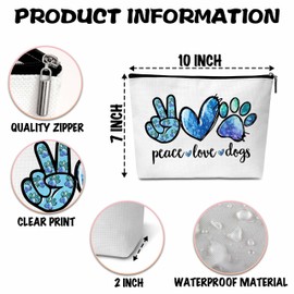 ONDTOM Dog Print Makeup Bag, Dog Lovers Gifts for Women Friends Pet Lovers, Peace Love Dogs Cosmetic Pouch, Dog Themed Gifts -B02
