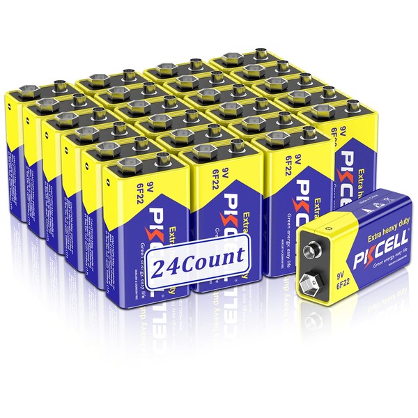 9V 6F22 Batteries High-Power Batteries Long Battery Life 9 Volt Carbon Batteries 3 Years Shelf Life, Leak-Proof 9V Batteries Suitable for Smoke Detectors and Other Electronic Products (24-Counts)