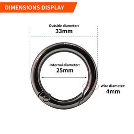 BigCheer 15pcs 33 mm Carabiner Round Black Very Robust Zinc Alloy Round Carabiner Key Ring for Key Ring Bag Jewellery DIY Crafts Making
