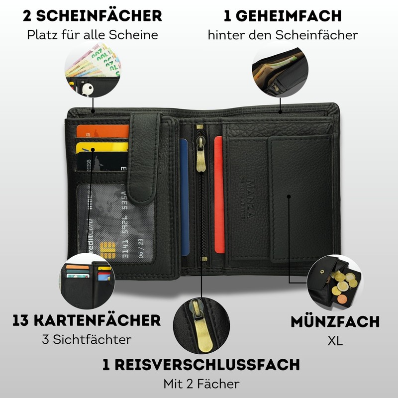 Manza Men's Leather Wallet with RFID Protection and Secret Compartment,