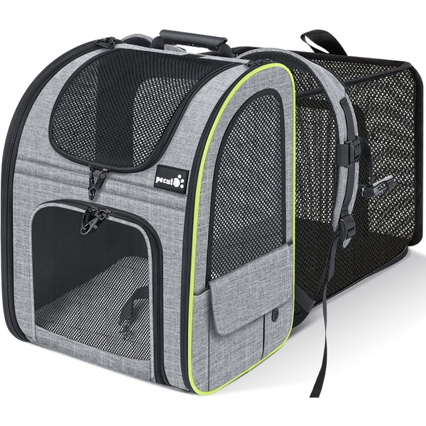 Pecute Cat Carrier Backpacks, Expandable Cat Backpack with Breathable Mesh, Pet Carrier Backpack for Cats Small Dogs Puppies Up to 17 Lbs, Dog Carrier Backpack Great for Travel Hiking Camping Outdoor