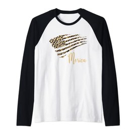 Vintage American Flag Leopard Print Merica Fourth of July Raglan Baseball Tee