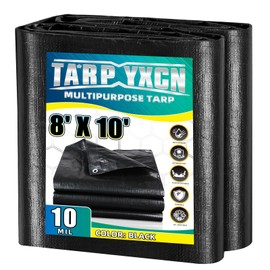 TA*RP YXCN Black Tarp 8x10 Feet, 10 Mil Thick Waterproof Poly Tarps Cover UV Resistant, Rip & Tear Proof with Metal Grommets Every 20 Inches