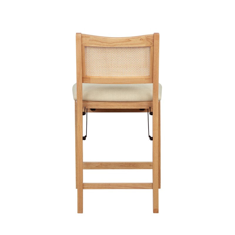 Powell Kasi Natural Wooden Folding Counter Stool with Padded Linen
