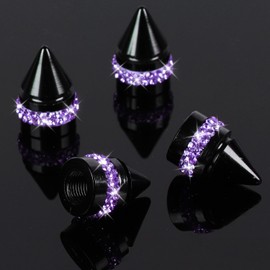 ToBeQueen Bling Purple Tire Valve Caps, 4 Pack Handmade Crystal Rhinestone Diamond Purple Valve Stem Covers Universal Dustproof Purple Bling Car Accessories for Women(Purple)