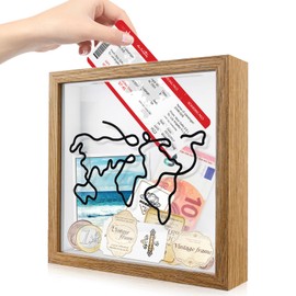 Adventure Archive Box | Travel Collection Box | Wooden Piggy Bank | 3D Picture Frame for Tickets Shadow Box, Collection Travel Memories Adventure Gift (White)