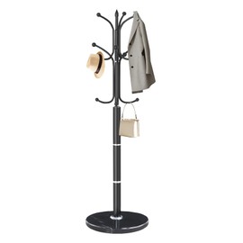 Modern Coat Rack Stand, Metal Freestanding Coat Rack with Natural Marble Base, Heavy-Duty Coat Racks with 12 Hooks,Black Coat Hanger Tree Stand for Office, Entryway, Hallway