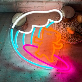 Allball Capybara Surfing Neon Sign, Cute Animal Surfing Neon Light USB Powered Dimmable LED Wall Decor, for Beach House Party Bedroom Children'S Room Living Room Garage, Surf Decor(12.9 * 12.5 In)