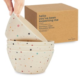 Nook Theory 4 Pack Bamboo Bowls - 22 Oz Reusable Bowl, Dishwasher Safe - Not Microwavable Bamboo Dishes (Pop)