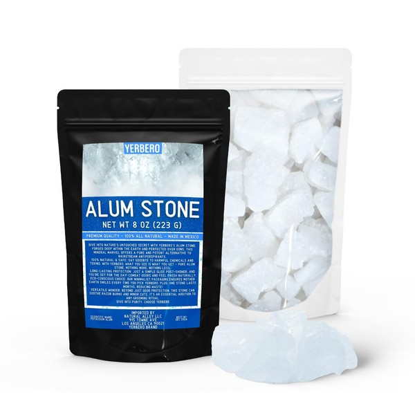 Yerbero - Alum Stone Block 8oz (226g) | White Alum Crystal Rock - Shaving Stone | Piedra De Alumbre Natural | Natural Deodorant & Antiperspirant | Shaving Stone.