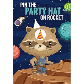 Pin the Party Hat To Rocket - Superhero Character Themed Party Supply Game Stickers Poster Set