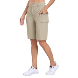 MoFiz Women's Walking Hiking Cargo Shorts 10" Quick Dry UPF50+ Summer Outdoor Camping Travel Golf Shorts Khaki Size EU M