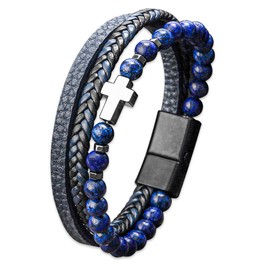 JUZICHEN 21 cm Men's Bracelet, Leather Bracelet, Rosary Bracelet, Cross, Men's Bracelet, Black Brown, Bracelet, Men's Bracelets, Jewellery Gifts for Men, Boys, Men