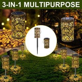 MMHF 4 Pack Solar Pathway Lights Lights Outdoor, LED Solar Lantern Bright Metal Retro Waterproof, Outside Decorative Rose Hanging Lanterns Solar Powered for Path Lawn Patio Yard Walkway