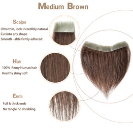 Meiverah Frontal Hairpiece for Women Medium Brown Hair Extension Hairline Loss Straight Tape in Human Hair Toppers Replacement Toupee (0.78"x6.3", 6", Medium Brown)