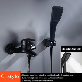 FresQa Black Shower Set, All Copper Faucet, Bathroom Shower, Hotel Bathroom Shower, pressurized Shower Head,C