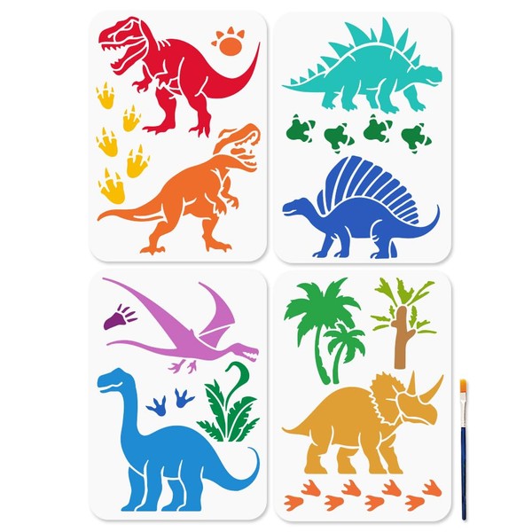 MAYJOYDIY 4Pcs Dinosaur Stencils 11.7×8.3inch Tyrannosaurus Rex Template Dinosaur Paw