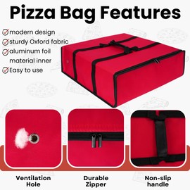 TOGETRUE Pizza Bag, Insulated Pizza Bags for Delivery Carry Hot, Large Pizza Food Delivery Bag for Doordash, Uber Eats, Pizza Warmer Bags for Personal Use, 20 x 20, (Red-black Edge)