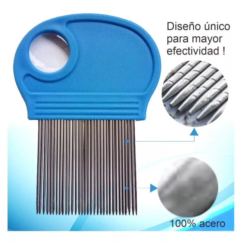 Increible Peine Caspero Caspa Metal Piojos Liendres Acero Y Lupa