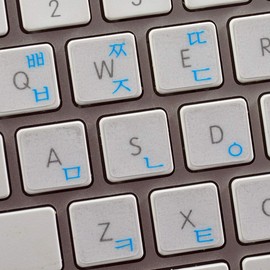 MAC Korean Keyboard Labels Layout with Blue Lettering ON Transparent Background for Desktop, Laptop and Notebook