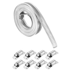 sourcing map 304 Stainless Steel Hose Clamps, Cut-to-Fit 13 ft Metal Strap + 8 Stronger Fasteners Kit, Adjustable Worm Gear Band Hose Clamps for DIY Intercooler Pipe Plumbing Tube Fuel Line