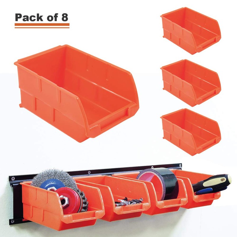 Wallmaster 8-Bin Storage Bins Garage Rack System 2-Tier Orange Tool