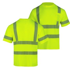 Hi Vis Safety T Shirt for Men Class 2 ANSI Reflective High Visibility Short Sleeves Work Shirt (Yellow,M)