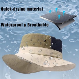 Waterproof Bucket Hat for Men Women Quick Dry Sun Hat with Chin Strap Adjustable UPF 50+ Sun Protection Fishing Safari Hat Beige