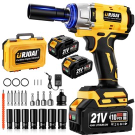 Urjoai Cordless Impact Wrench - 590Ft-lbs (800N.m) Brushless 1/2 inch, 3300RPM High Torque Impact Gun, 2x 4.0Ah Battery, Charger & 7 Sockets, Electric Impact Wrench for Car Home