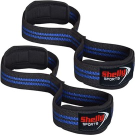 Shelly Weight Lifting Straps Figure 8 with Padded Cuff Wrist support Training Gym Straps Hand bar Grip Gloves Support Workout (Black Blue)